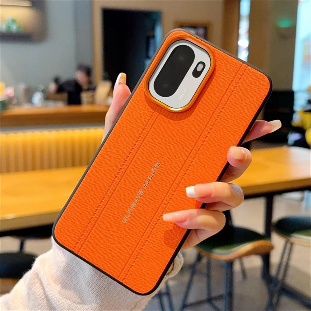 For OnePlus Ace 6 5G / 15R 5G Case Leather Texture PC + TPU Anti-slip Phone Protective Cover - Orange - 6