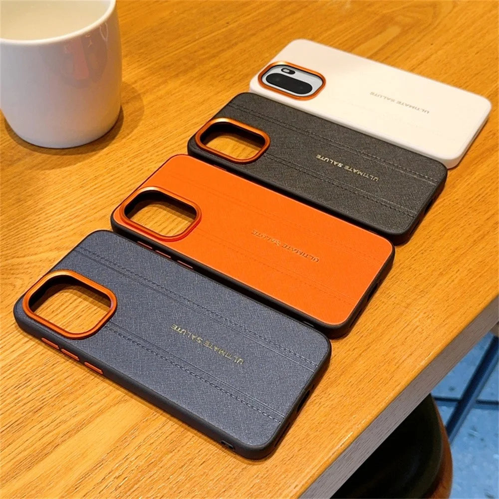 For OnePlus Ace 6 5G / 15R 5G Case Leather Texture PC + TPU Anti-slip Phone Protective Cover - Orange - 7