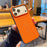 For iPhone 17 Pro Max Case Leather Texture PC + TPU Anti-slip Phone Protective Cover - Orange - 4
