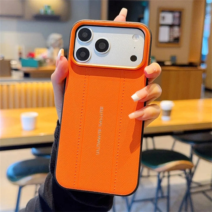 For iPhone 17 Pro Max Case Leather Texture PC + TPU Anti-slip Phone Protective Cover - Orange - 5