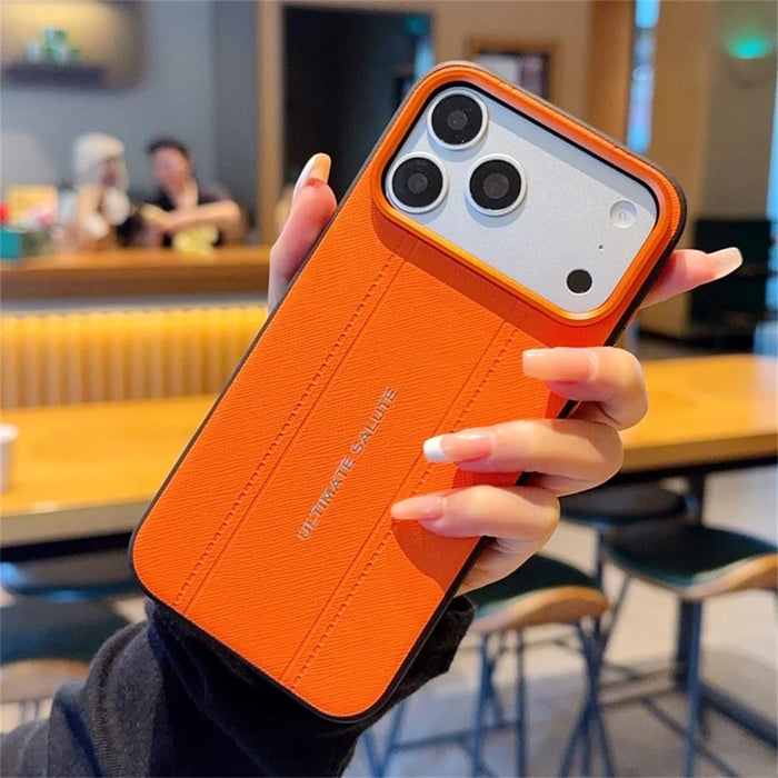 For iPhone 17 Pro Max Case Leather Texture PC + TPU Anti-slip Phone Protective Cover - Orange - 6