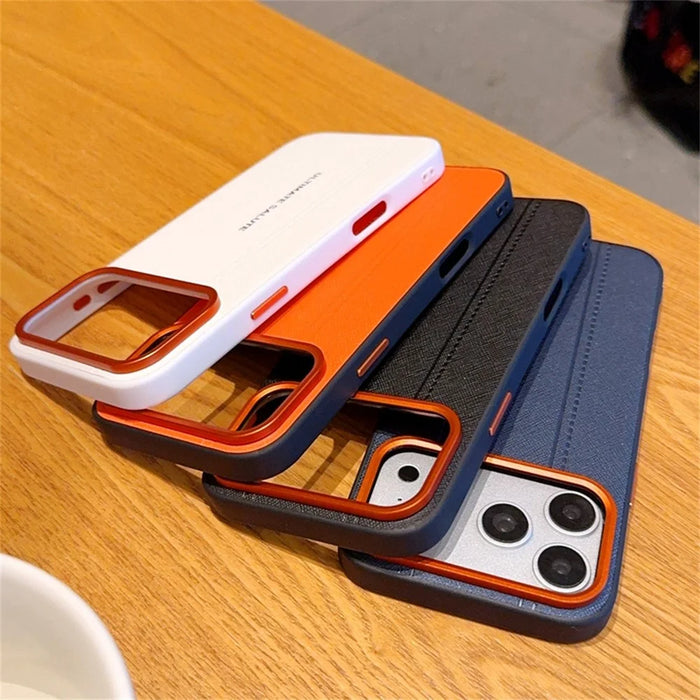 For iPhone 17 Pro Max Case Leather Texture PC + TPU Anti-slip Phone Protective Cover - Orange - 7