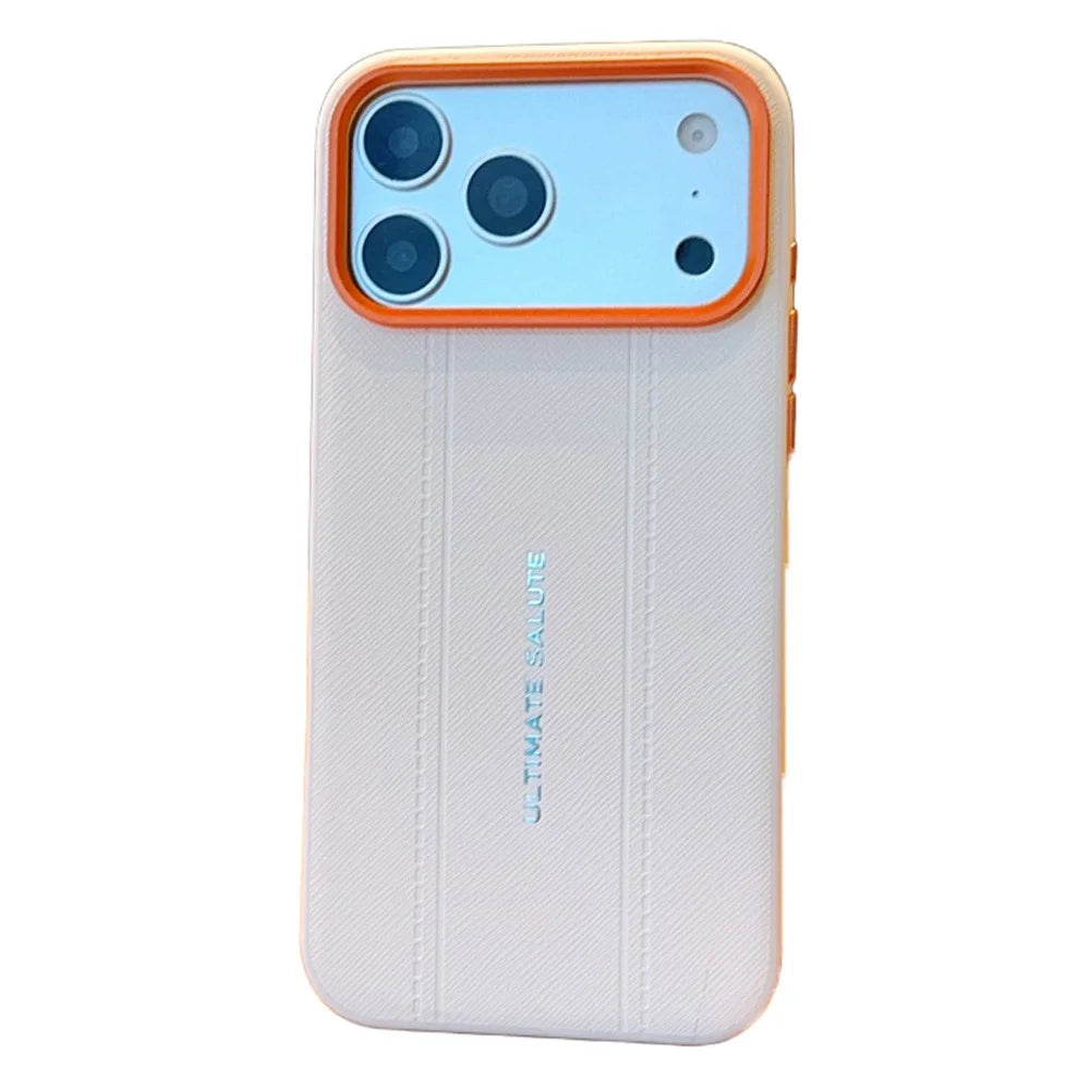 For iPhone 17 Pro Case Leather Texture PC + TPU Anti-slip Phone Protective Cover - White - 1