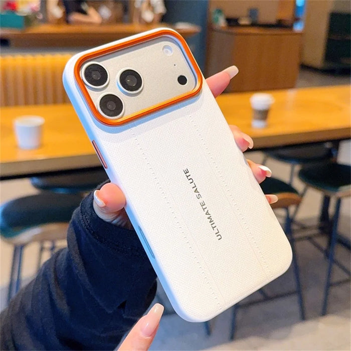For iPhone 17 Pro Case Leather Texture PC + TPU Anti-slip Phone Protective Cover - White - 2