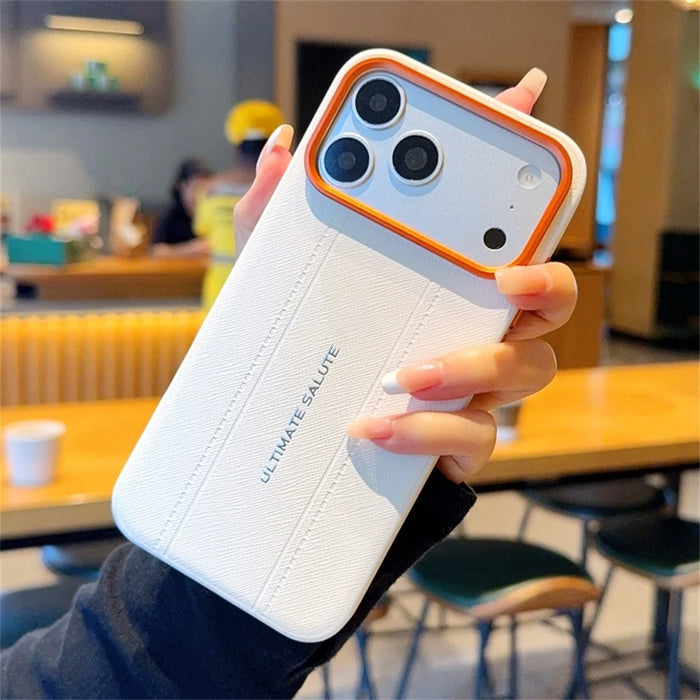 For iPhone 17 Pro Case Leather Texture PC + TPU Anti-slip Phone Protective Cover - White - 4