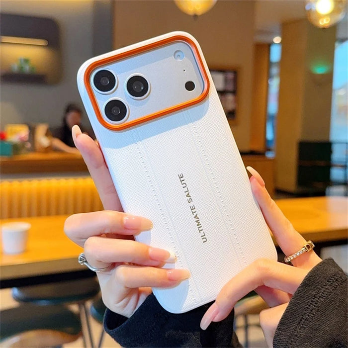 For iPhone 17 Pro Case Leather Texture PC + TPU Anti-slip Phone Protective Cover - White - 5