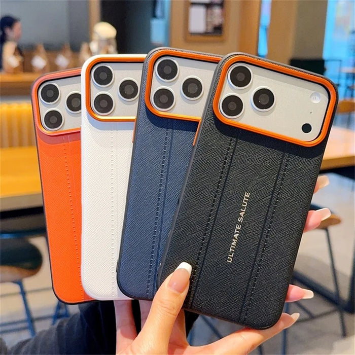 For iPhone 17 Pro Case Leather Texture PC + TPU Anti-slip Phone Protective Cover - White - 7