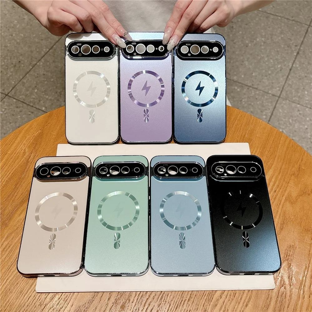 For Google Pixel 11 Pro XL Magnetic Case Electroplated Matte PC TPU Phone Cover with Tempered Glass Film - White - 6