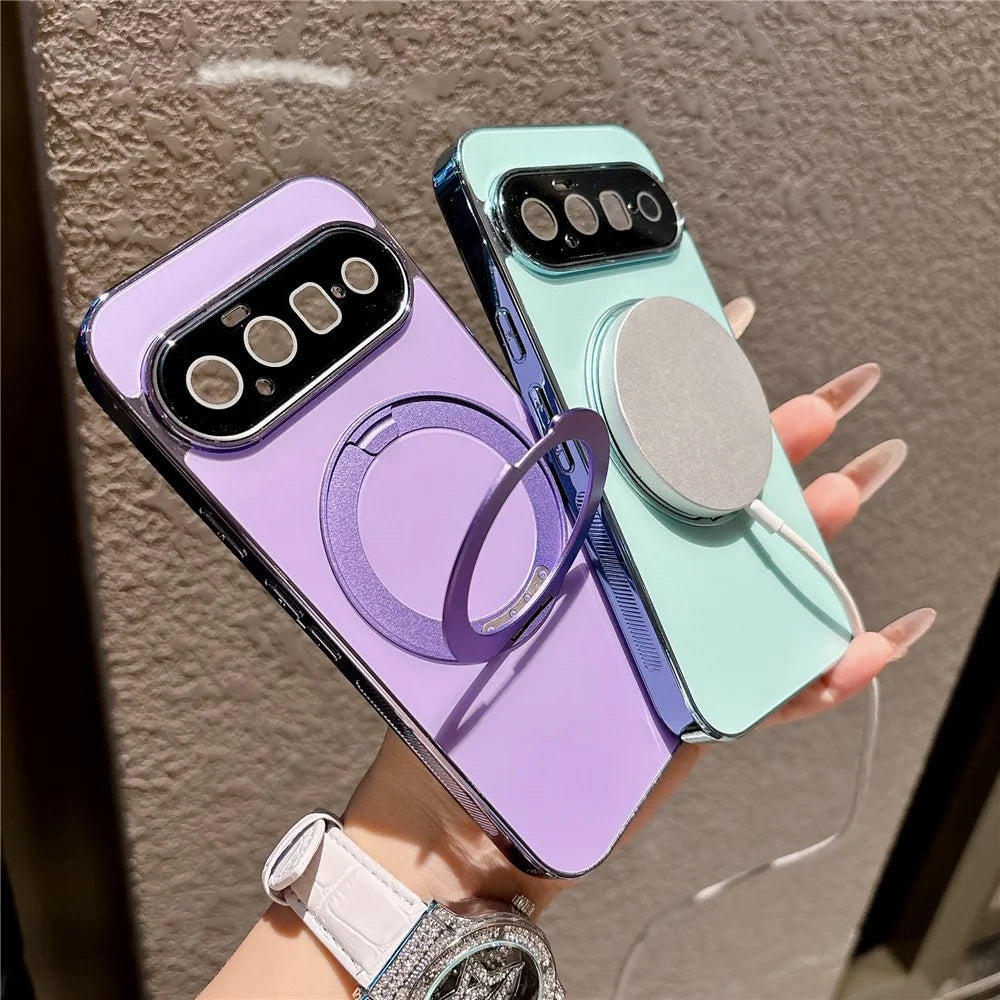 For Google Pixel 11 Magnetic Case Rotatable Kickstand TPU PC Matte Phone Cover with Tempered Glass Film - Desert Gold - 2