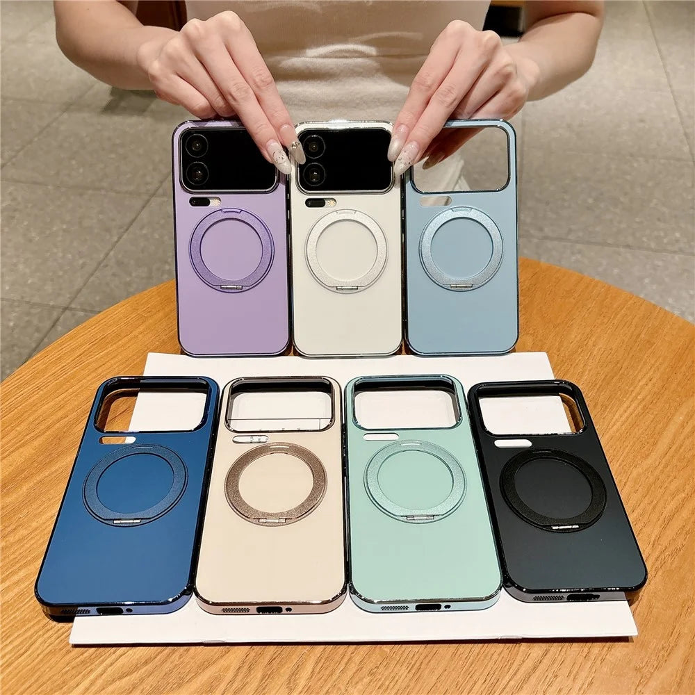 For Xiaomi 17 Pro Magnetic Case Rotatable Kickstand TPU PC Matte Phone Cover with Tempered Glass Film - Baby Blue - 7