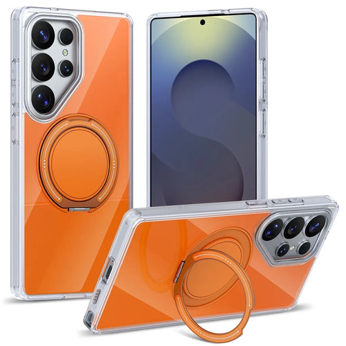For Samsung Galaxy S26 Ultra Case Rotating Ring Holder Kickstand TPU + Acrylic Shockproof Phone Cover - Orange - 1