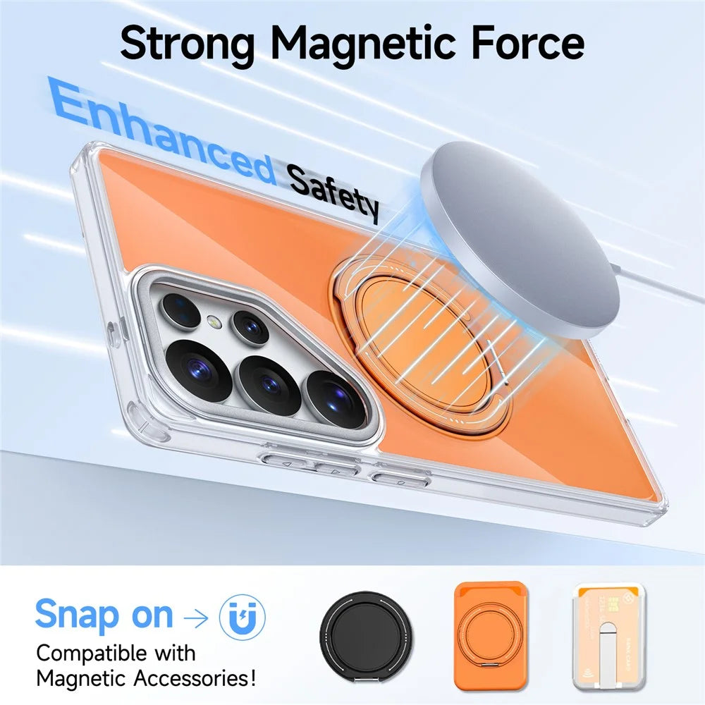 For Samsung Galaxy S26 Ultra Case Rotating Ring Holder Kickstand TPU + Acrylic Shockproof Phone Cover - Orange - 2