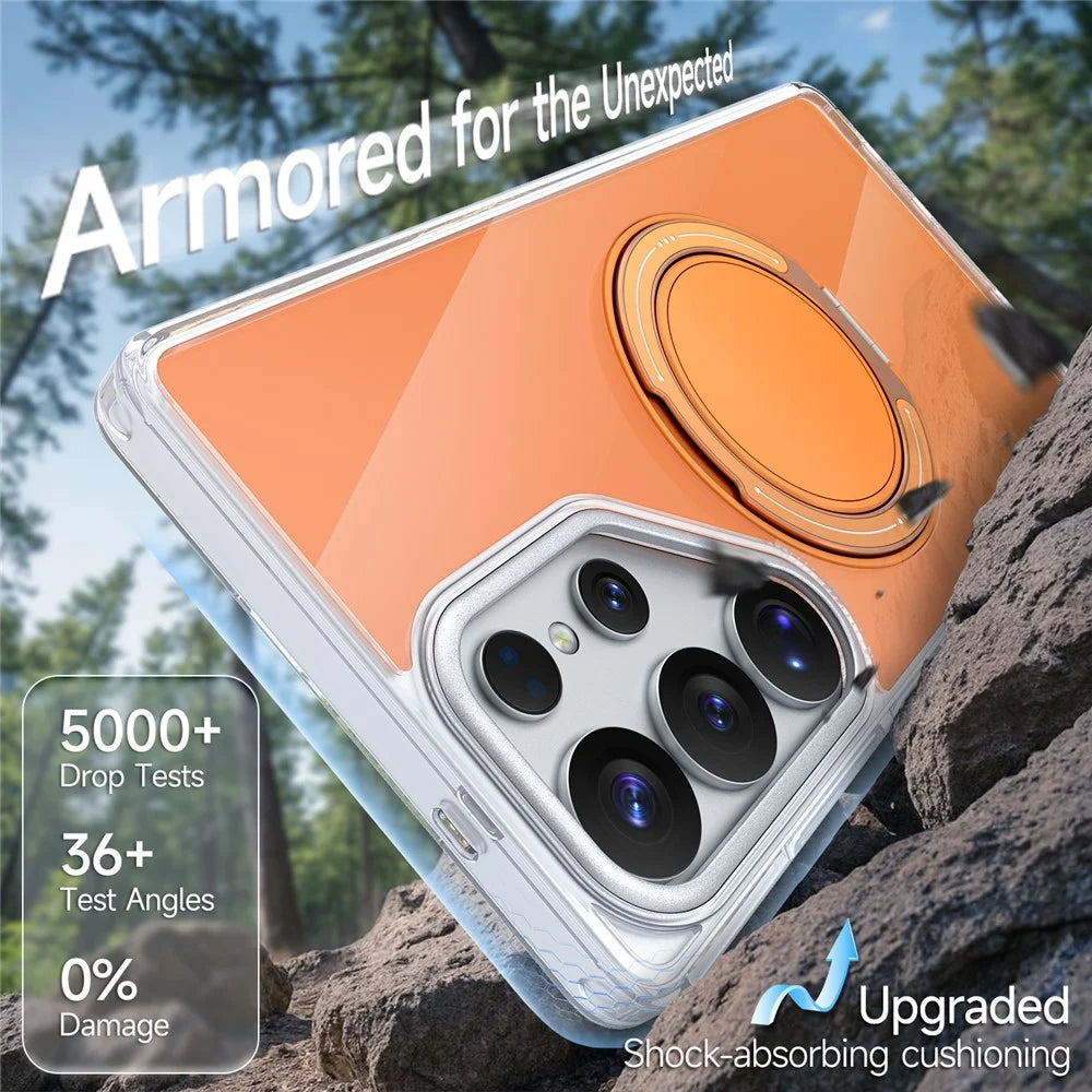 For Samsung Galaxy S26 Ultra Case Rotating Ring Holder Kickstand TPU + Acrylic Shockproof Phone Cover - Orange - 3