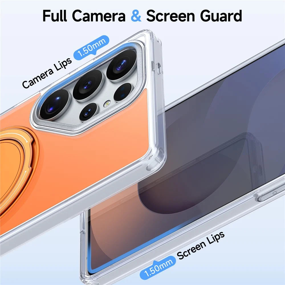 For Samsung Galaxy S26 Ultra Case Rotating Ring Holder Kickstand TPU + Acrylic Shockproof Phone Cover - Orange - 4