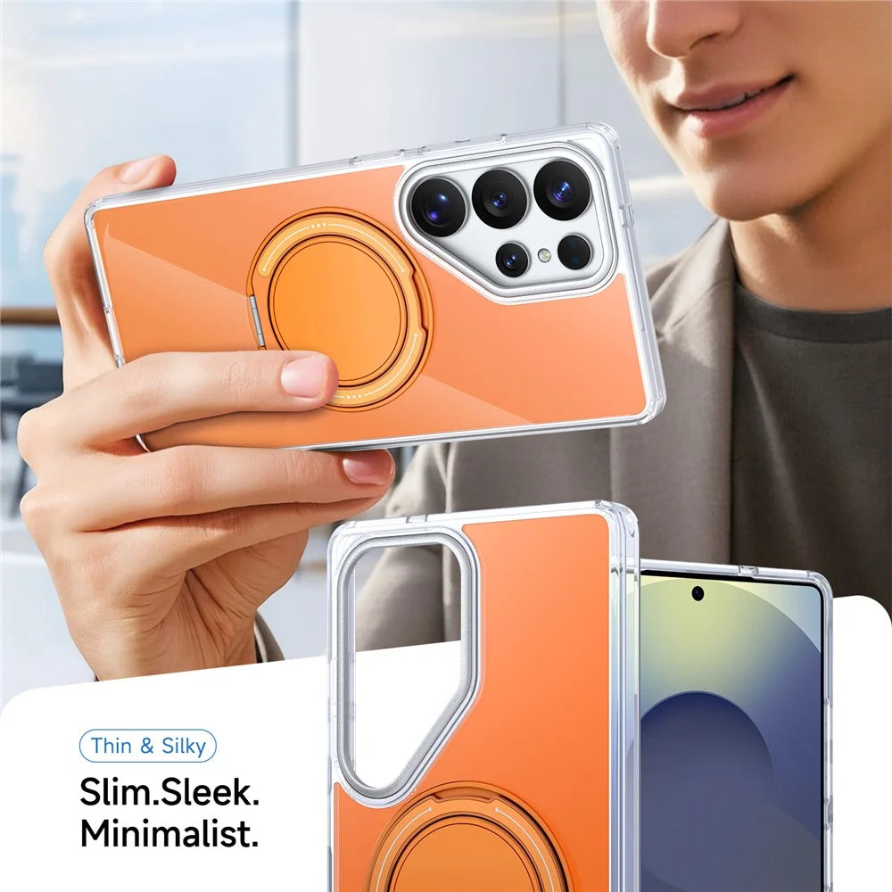 For Samsung Galaxy S26 Ultra Case Rotating Ring Holder Kickstand TPU + Acrylic Shockproof Phone Cover - Orange - 5
