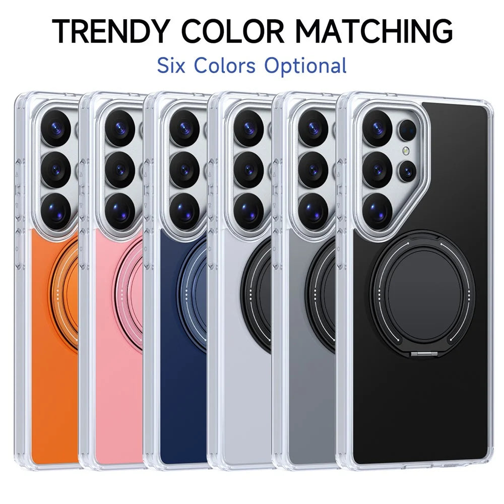 For Samsung Galaxy S26 Ultra Case Rotating Ring Holder Kickstand TPU + Acrylic Shockproof Phone Cover - Orange - 7