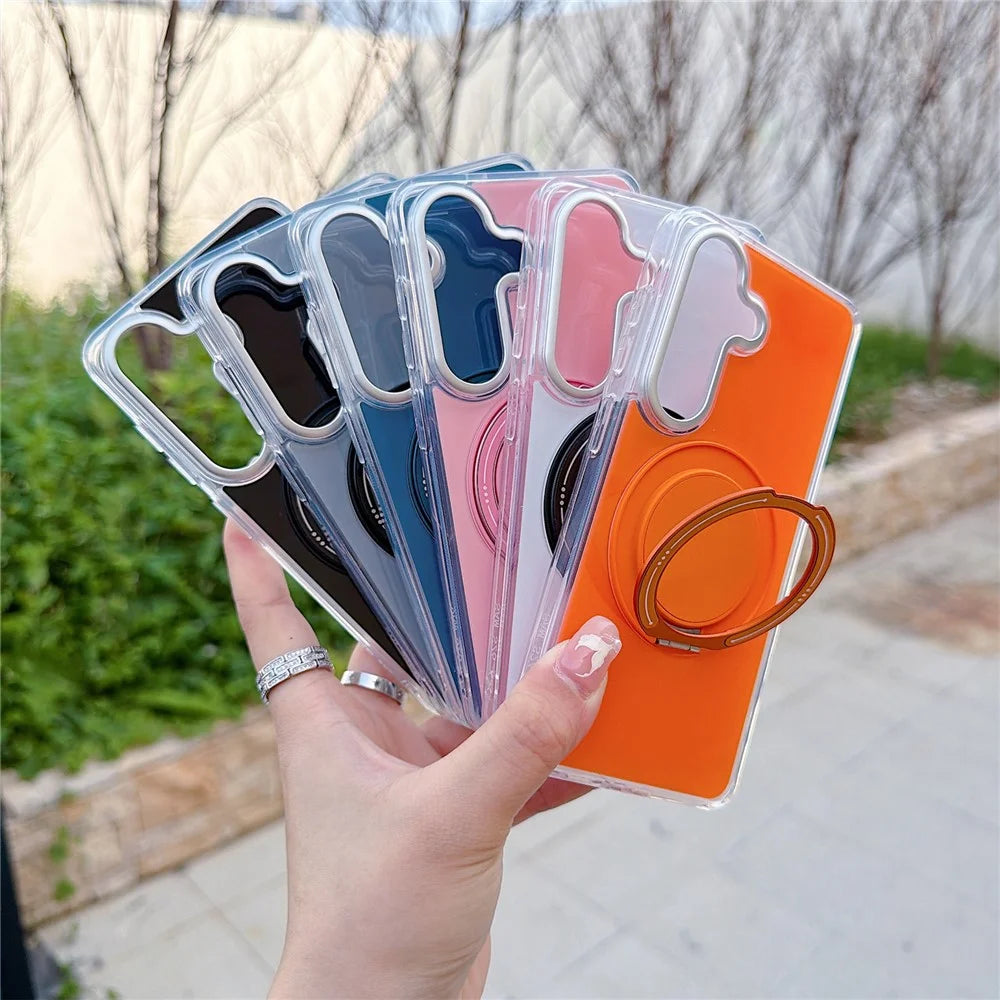 For Samsung Galaxy S26+ Case Rotating Ring Holder Kickstand TPU + Acrylic Shockproof Phone Cover - Grey - 6