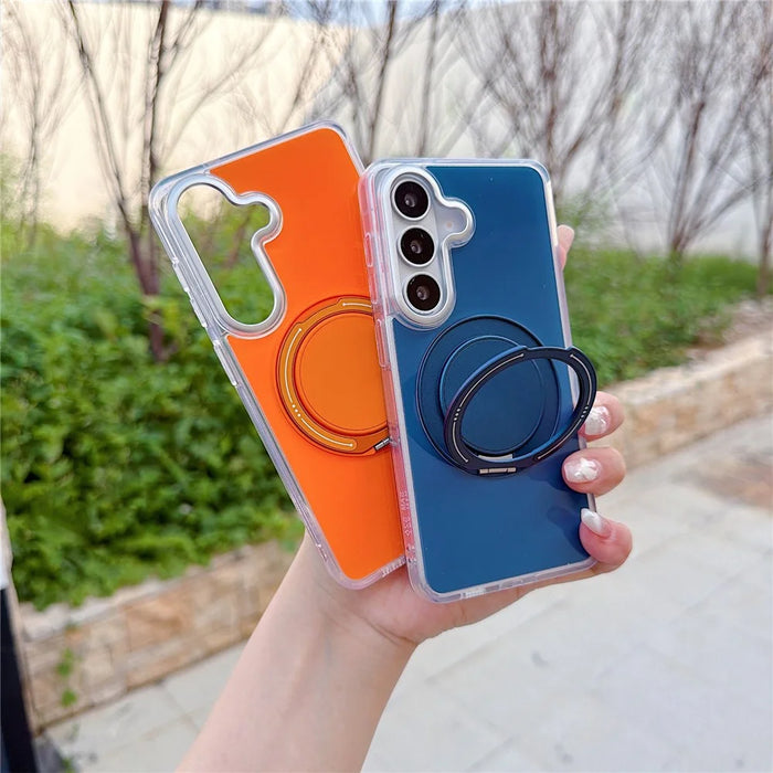 For Samsung Galaxy S26 Case Rotating Ring Holder Kickstand TPU + Acrylic Shockproof Phone Cover - Orange - 2