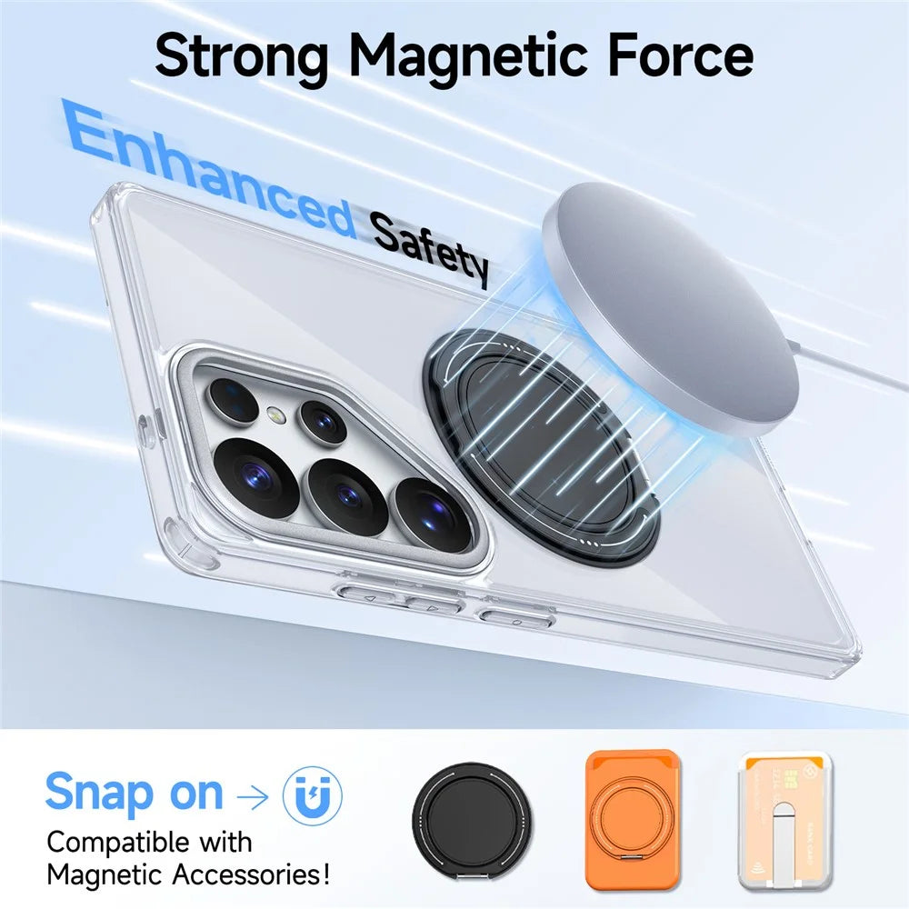 For Samsung Galaxy S25 Ultra Case Rotating Ring Holder Kickstand TPU + Acrylic Shockproof Phone Cover - White - 2