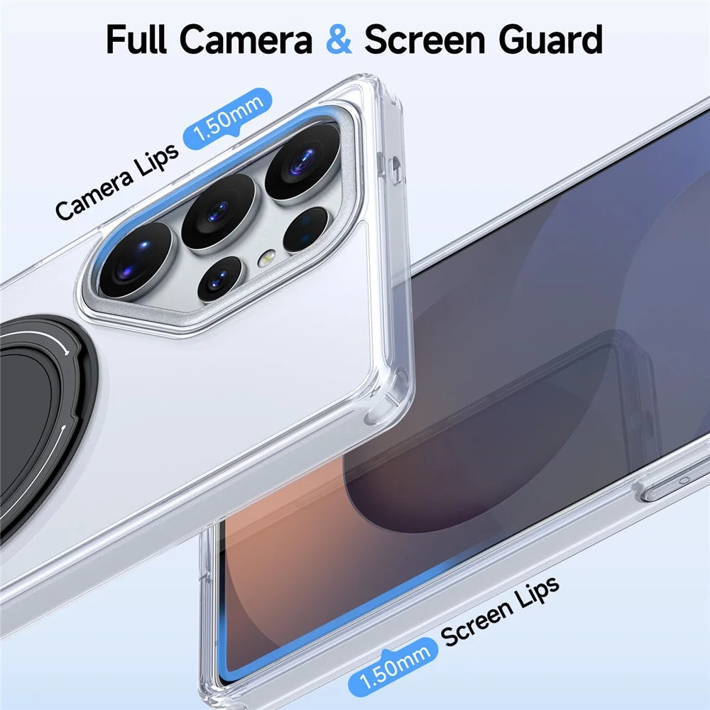 For Samsung Galaxy S25 Ultra Case Rotating Ring Holder Kickstand TPU + Acrylic Shockproof Phone Cover - White - 4