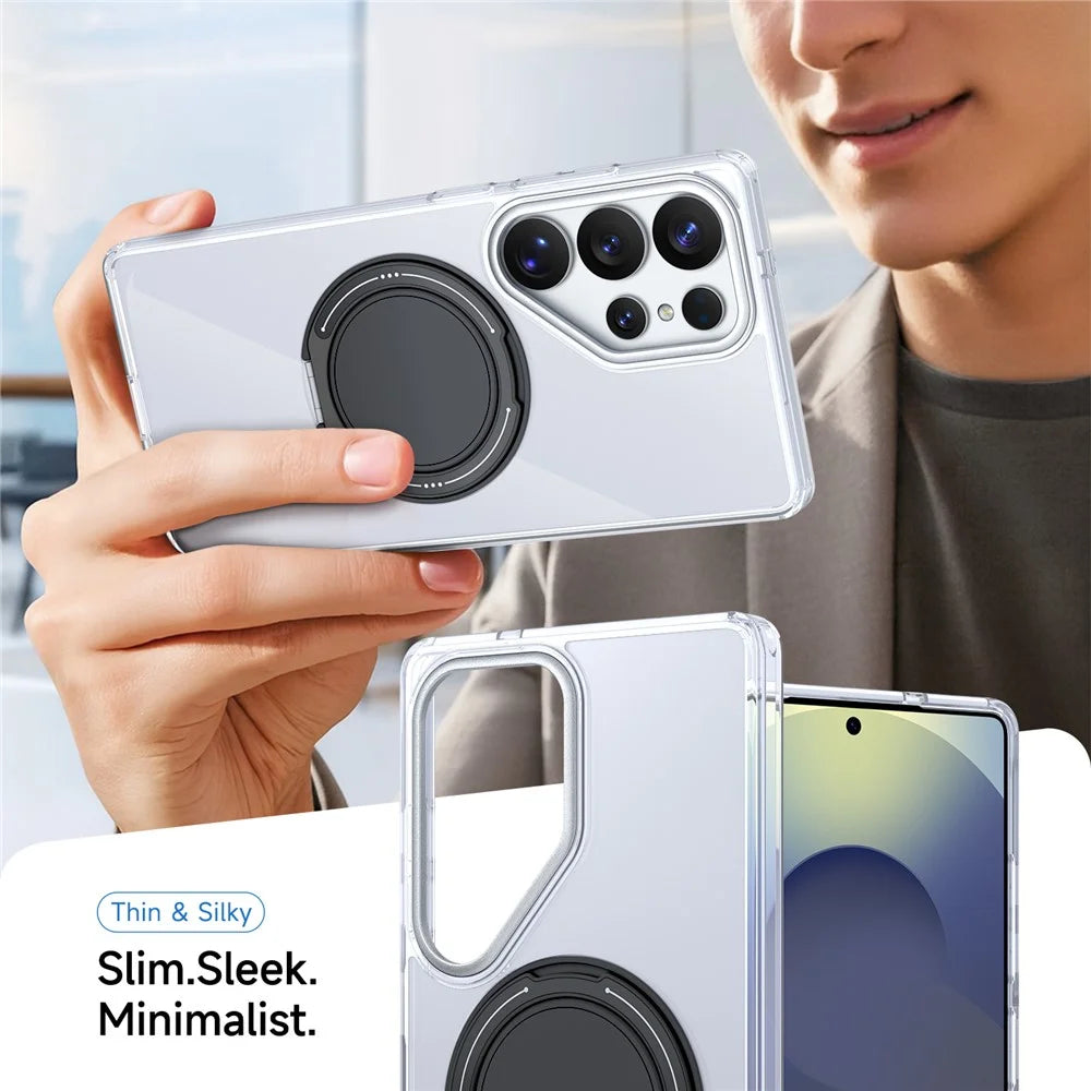 For Samsung Galaxy S25 Ultra Case Rotating Ring Holder Kickstand TPU + Acrylic Shockproof Phone Cover - White - 5