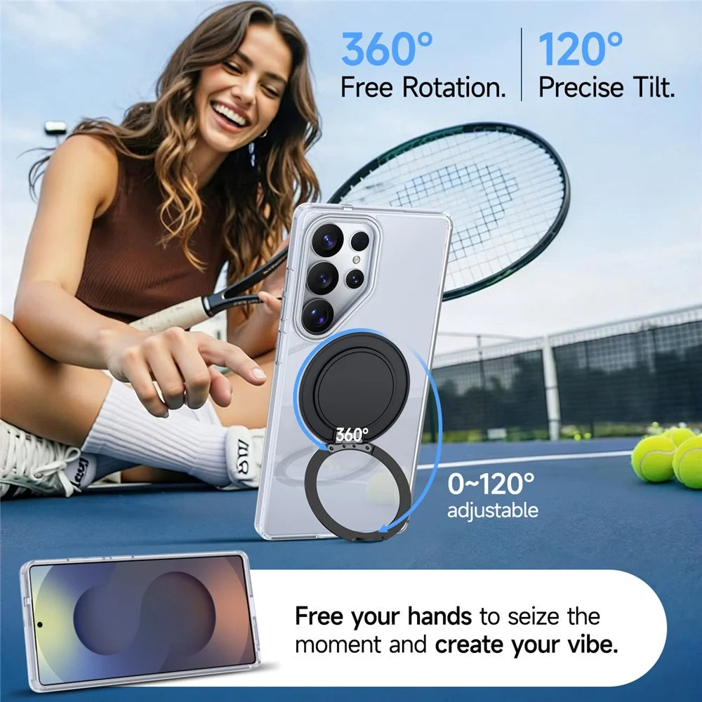 For Samsung Galaxy S25 Ultra Case Rotating Ring Holder Kickstand TPU + Acrylic Shockproof Phone Cover - White - 6
