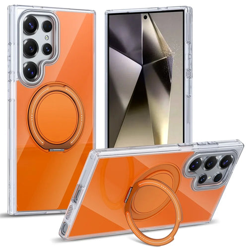 For Samsung Galaxy S24 Ultra Case Rotating Ring Holder Kickstand TPU + Acrylic Shockproof Phone Cover - Orange - 1