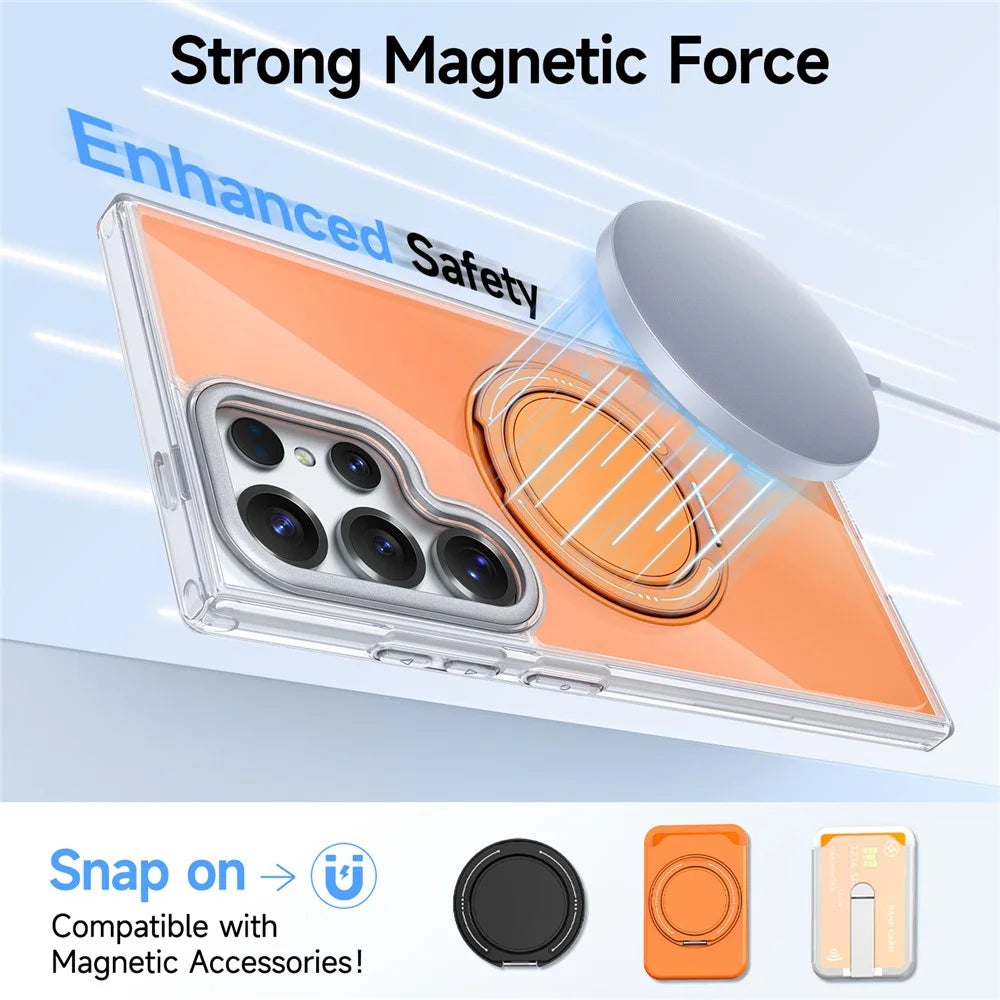For Samsung Galaxy S24 Ultra Case Rotating Ring Holder Kickstand TPU + Acrylic Shockproof Phone Cover - Orange - 2