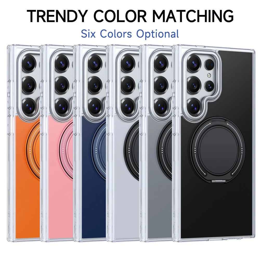 For Samsung Galaxy S24 Ultra Case Rotating Ring Holder Kickstand TPU + Acrylic Shockproof Phone Cover - Orange - 7