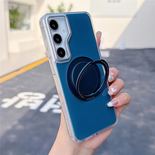 For Samsung Galaxy S25 / S24 Case Rotating Ring Holder Kickstand TPU + Acrylic Shockproof Phone Cover - Blue - 1