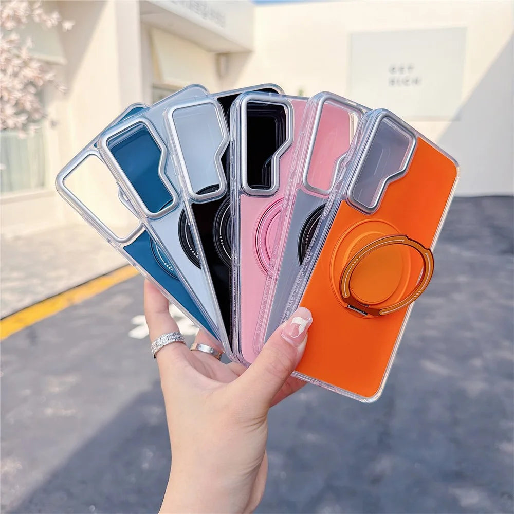 For Samsung Galaxy S25 / S24 Case Rotating Ring Holder Kickstand TPU + Acrylic Shockproof Phone Cover - Blue - 6