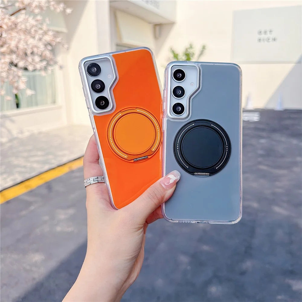 For Samsung Galaxy S25+ / S24+ Case Rotating Ring Holder Kickstand TPU + Acrylic Shockproof Phone Cover - Orange - 2
