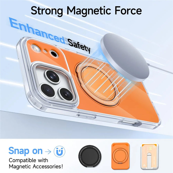 For iPhone 17 Pro Max Case Rotating Ring Holder Kickstand TPU + Acrylic Shockproof Phone Cover - Orange - 2