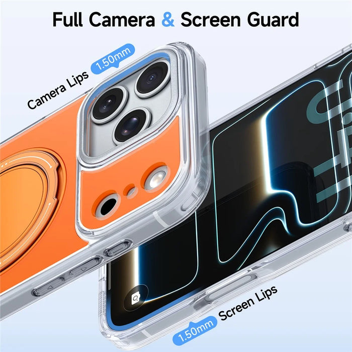 For iPhone 17 Pro Max Case Rotating Ring Holder Kickstand TPU + Acrylic Shockproof Phone Cover - Orange - 4