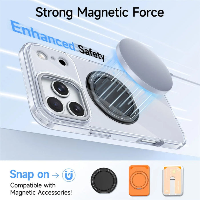 For iPhone 17 Pro Case Rotating Ring Holder Kickstand TPU + Acrylic Shockproof Phone Cover - White - 2