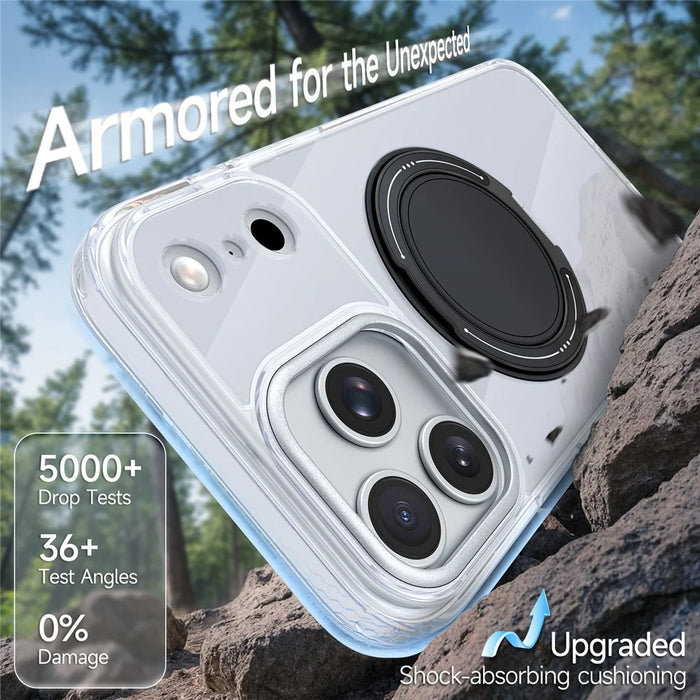 For iPhone 17 Pro Case Rotating Ring Holder Kickstand TPU + Acrylic Shockproof Phone Cover - White - 3