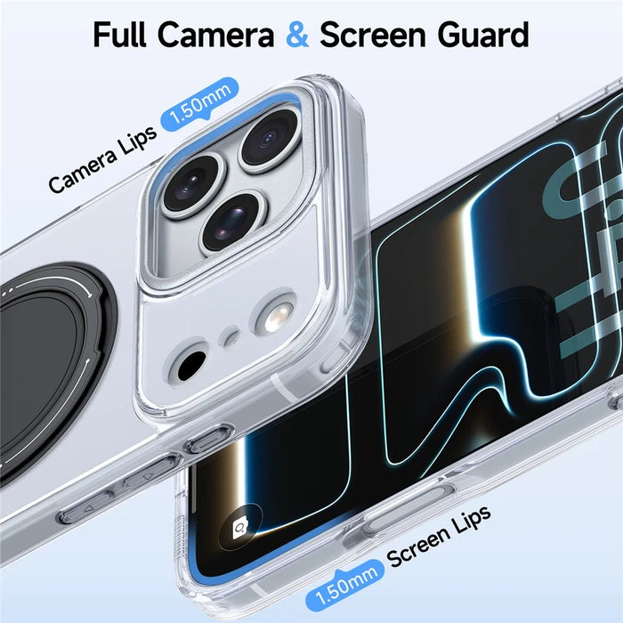 For iPhone 17 Pro Case Rotating Ring Holder Kickstand TPU + Acrylic Shockproof Phone Cover - White - 4