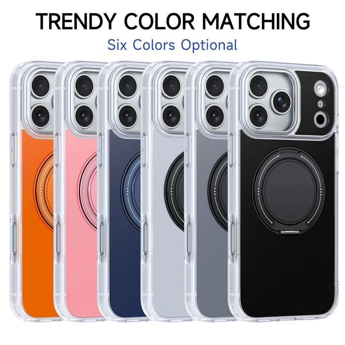 For iPhone 17 Pro Case Rotating Ring Holder Kickstand TPU + Acrylic Shockproof Phone Cover - White - 7