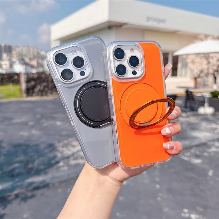 For iPhone 16 Pro Max Case Rotating Ring Holder Kickstand TPU + Acrylic Shockproof Phone Cover - Grey - 2