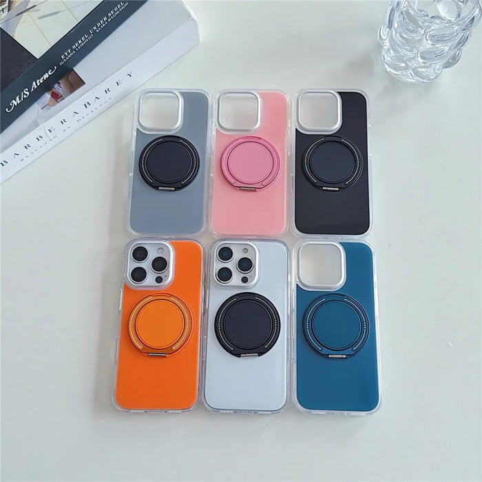 For iPhone 16 Pro Max Case Rotating Ring Holder Kickstand TPU + Acrylic Shockproof Phone Cover - Grey - 7