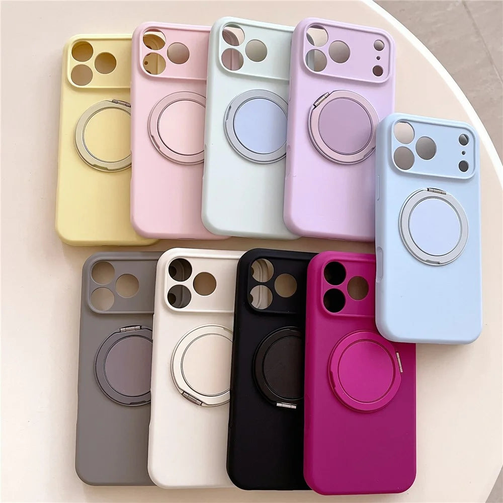 For iPhone 17 Pro Max Magnetic Case Rotatable Kickstand Liquid Silicone Phone Cover with Tempered Glass Screen Protector - Cream Yellow - 7