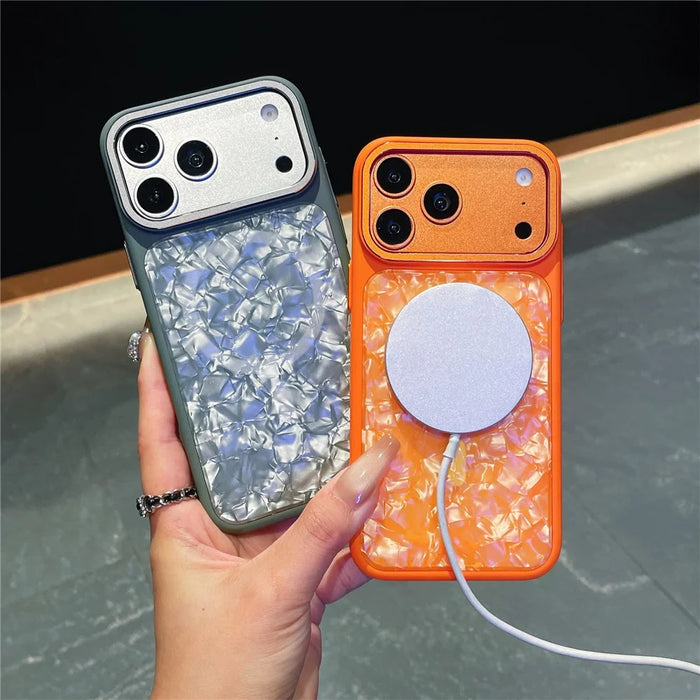 For iPhone 17 Pro Magnetic Case Shell Pattern TPU Shockproof Phone Cover with Tempered Glass Screen Protector - Purple - 2