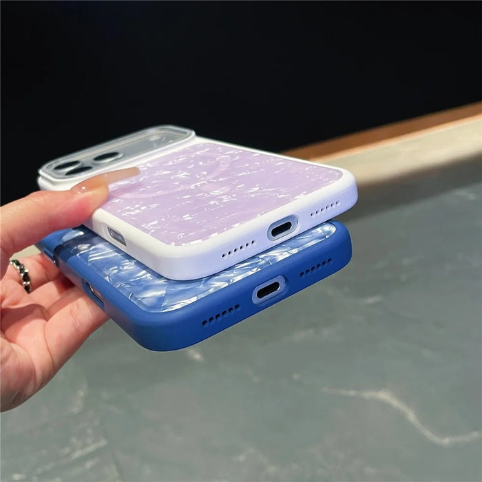 For iPhone 17 Pro Magnetic Case Shell Pattern TPU Shockproof Phone Cover with Tempered Glass Screen Protector - Purple - 3