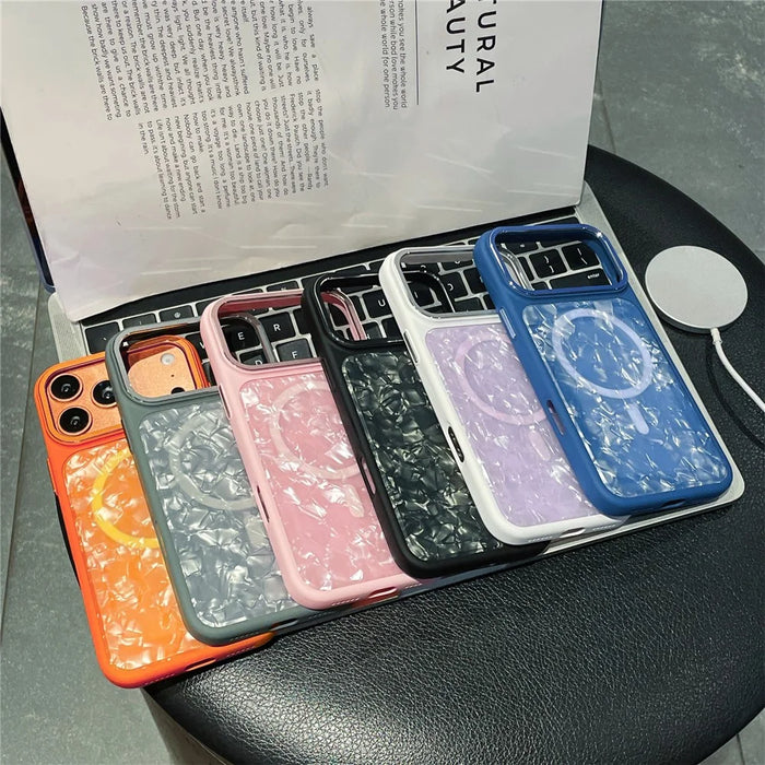 For iPhone 17 Pro Max Magnetic Case Shell Pattern TPU Shockproof Phone Cover with Tempered Glass Screen Protector - Purple - 4