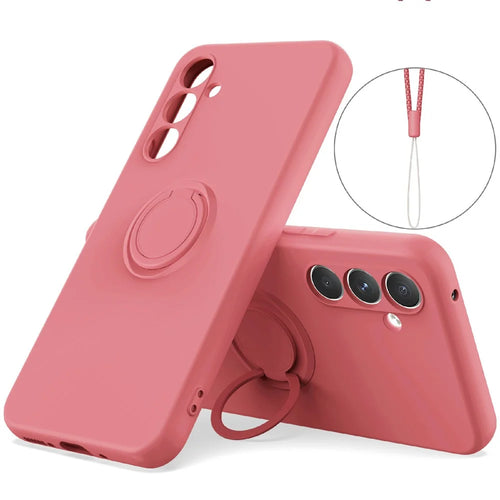 For Samsung Galaxy S26 FE Silicone Case with Strap Ring Kickstand Phone Cover - Red - 1