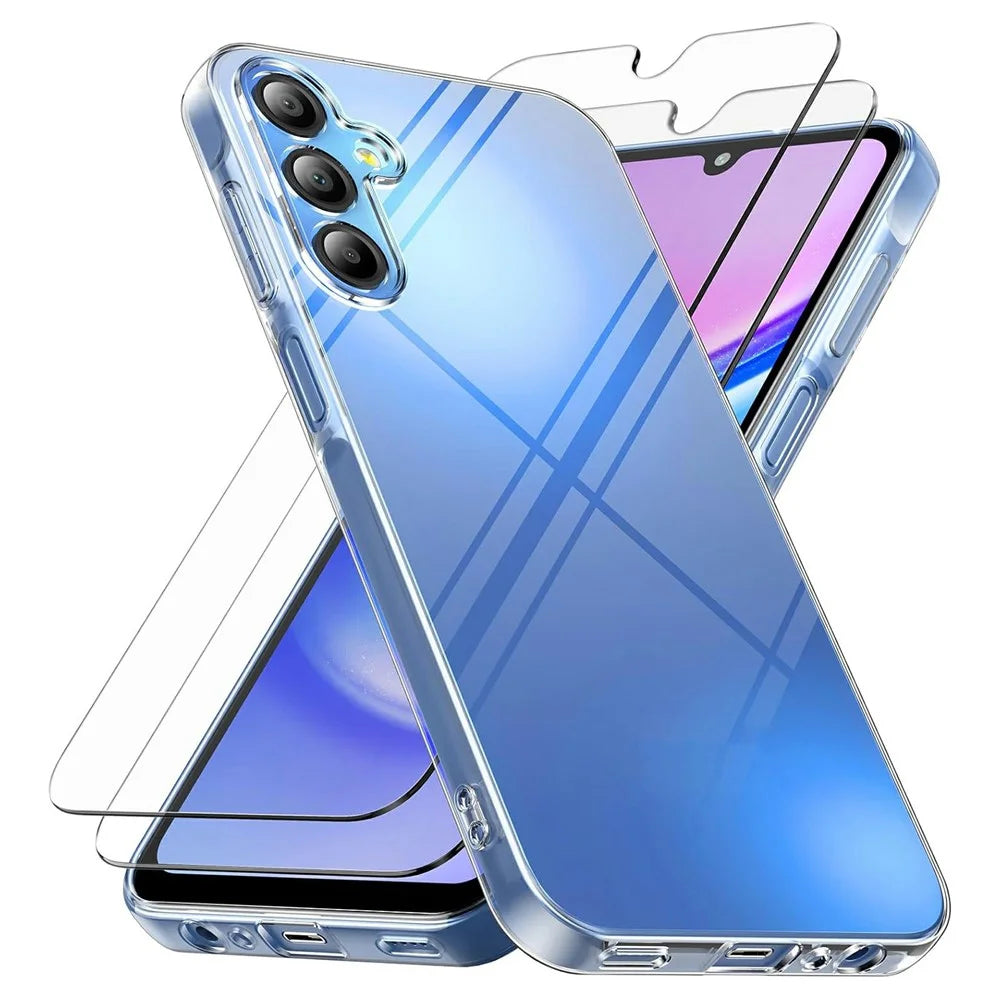 For Samsung Galaxy S26 FE Case TPU Clear Phone Cover + 2PCS Tempered Glass Screen Film 2.5D Arc Edge - 1