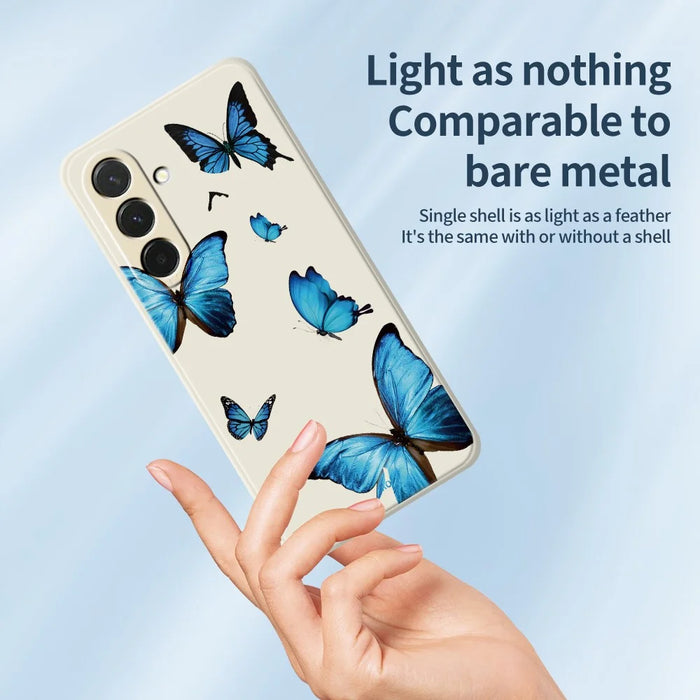 For Samsung Galaxy A37 5G Case Blue Butterflies Pattern Printing Straight Edge TPU Phone Back Cover - Beige - 4