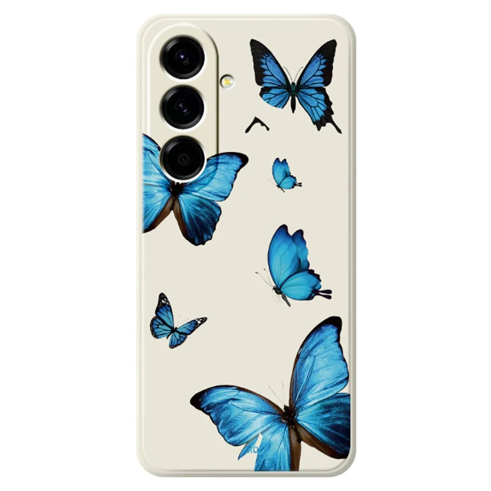 For Samsung Galaxy A27 5G Case Blue Butterflies Pattern Printing Straight Edge TPU Phone Back Cover - Beige - 1