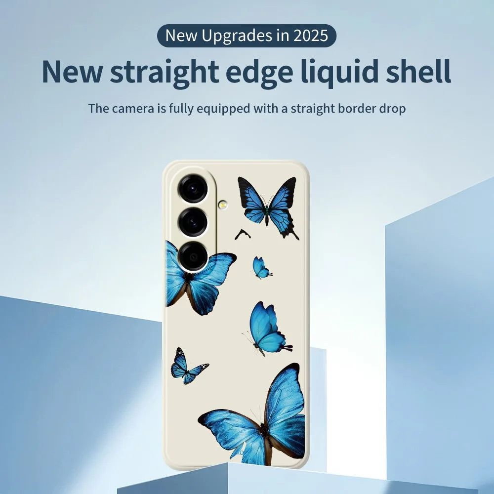 For Samsung Galaxy A27 5G Case Blue Butterflies Pattern Printing Straight Edge TPU Phone Back Cover - Beige - 3