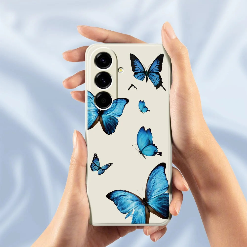 For Samsung Galaxy A27 5G Case Blue Butterflies Pattern Printing Straight Edge TPU Phone Back Cover - Beige - 6